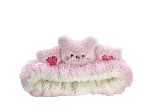 Diadema Kawaii Spa - Lindo diseño de oso para el cuidado de la piel, maquillaje y lavado de mujeres, toalla de microfibra suave de vellón coral para