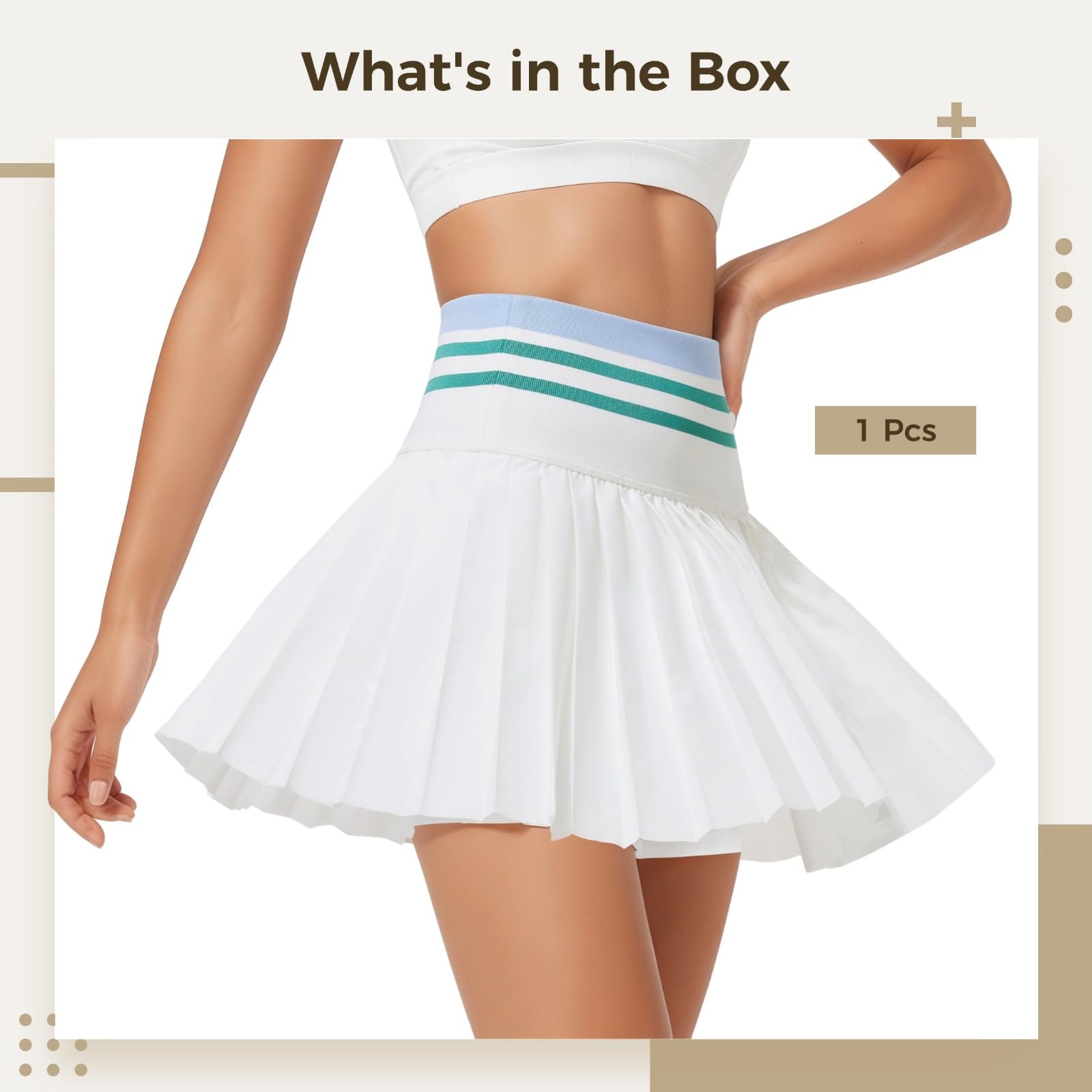 Jupe de tennis et de golf taille haute pour femme, short intégré, design plissé noir, mélange de nylon élasthanne doux avec taille élastique, blanc/bleu, taille unique