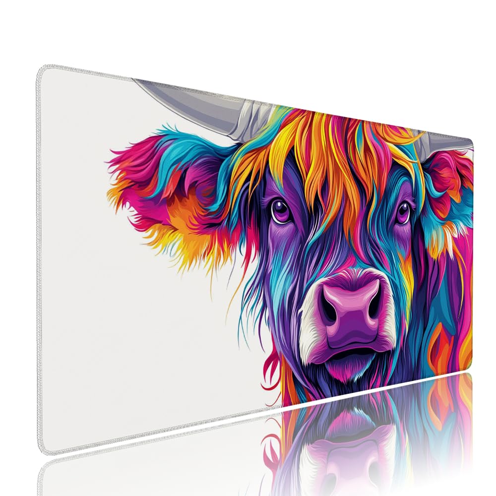 Tappetino Mouse Gaming xxl Accessori Scrivania Ufficio Bianco Bue Grande Tappetino Mouse e Tastiera Sottomano da Scrivania, Gaming Accessori pc 1200x600x3mm Base Antiscivolo, per PC Gamer Laptop d-44