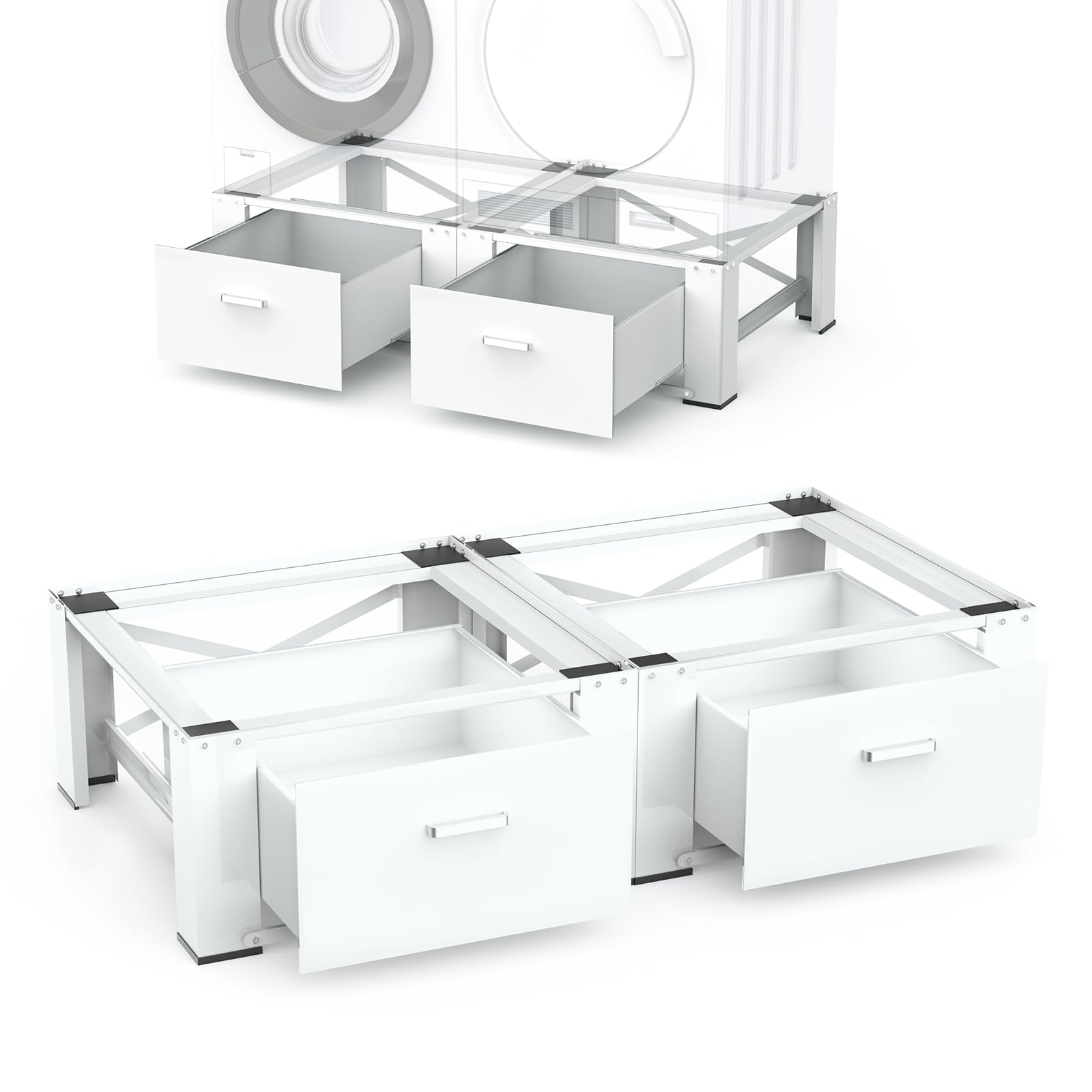 SKM Washer and Dryer Pedestals with Drawers, 2-Pack, 28 x 29 x 14 in, White