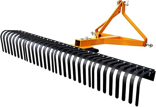 Rastrillo de roca de paisaje de 3 puntos y 5 pies, resistente 60 pulgadas de ancho, herramienta de jardín de remolque de 3 puntos, rotación de 360