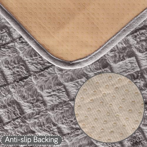Image of HOKIPO 'Plush Haven' Premium Anti-Slip Sofa Cover Mat for 3 Seater Sofa | Soft Fluffy Plush Fabric, Light Grey (AR-5035-LGRY*1)