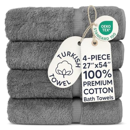 Chakir Turkish Linens 100% Cotton Premium Turkish Towels for Bathroom | 27'' x 54'' (4-Piece Bath Towels - Gray)