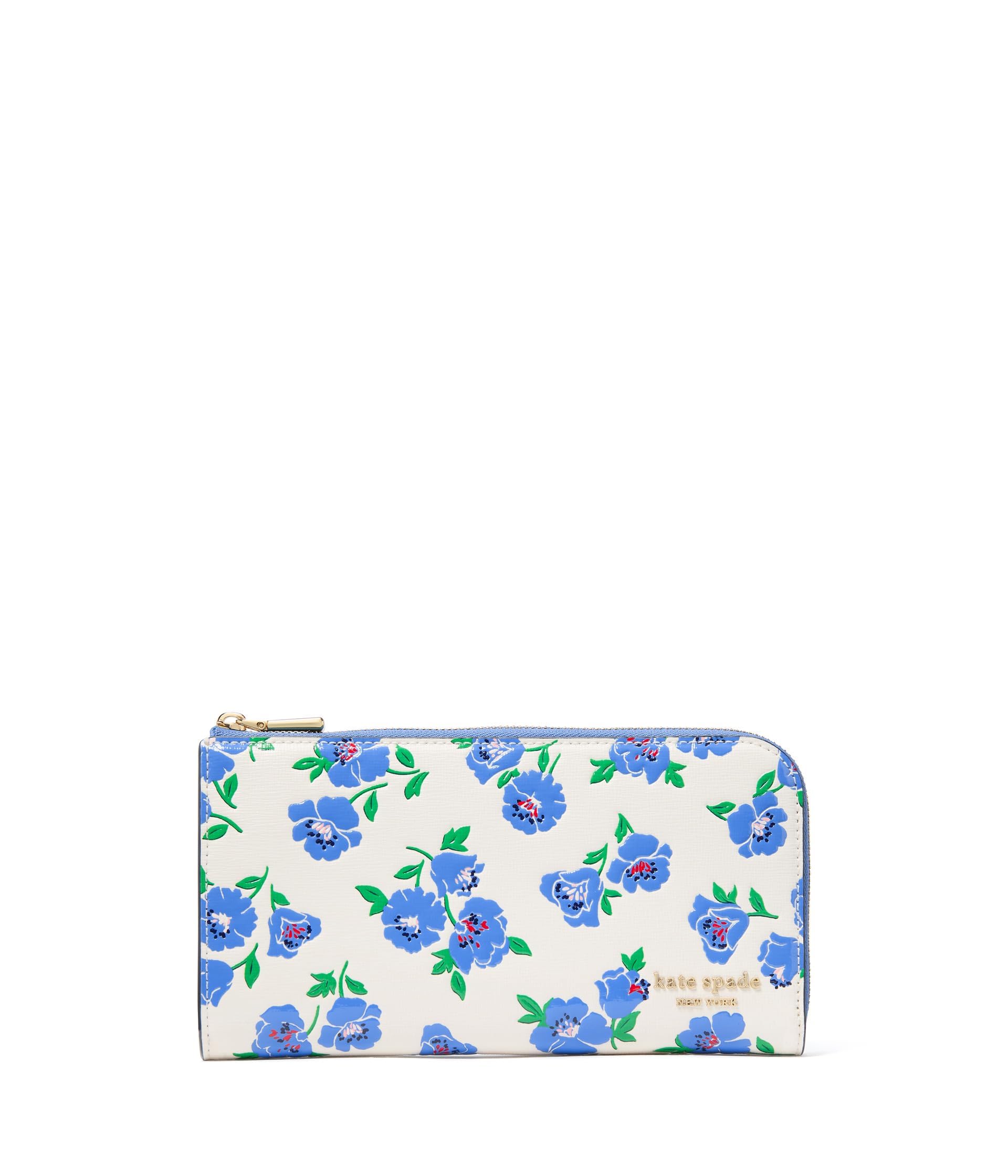 kate spade new york Devin Springtime Blooms Embossed Saffiano Leather Zip Around Continental Wallet, Cream Multi