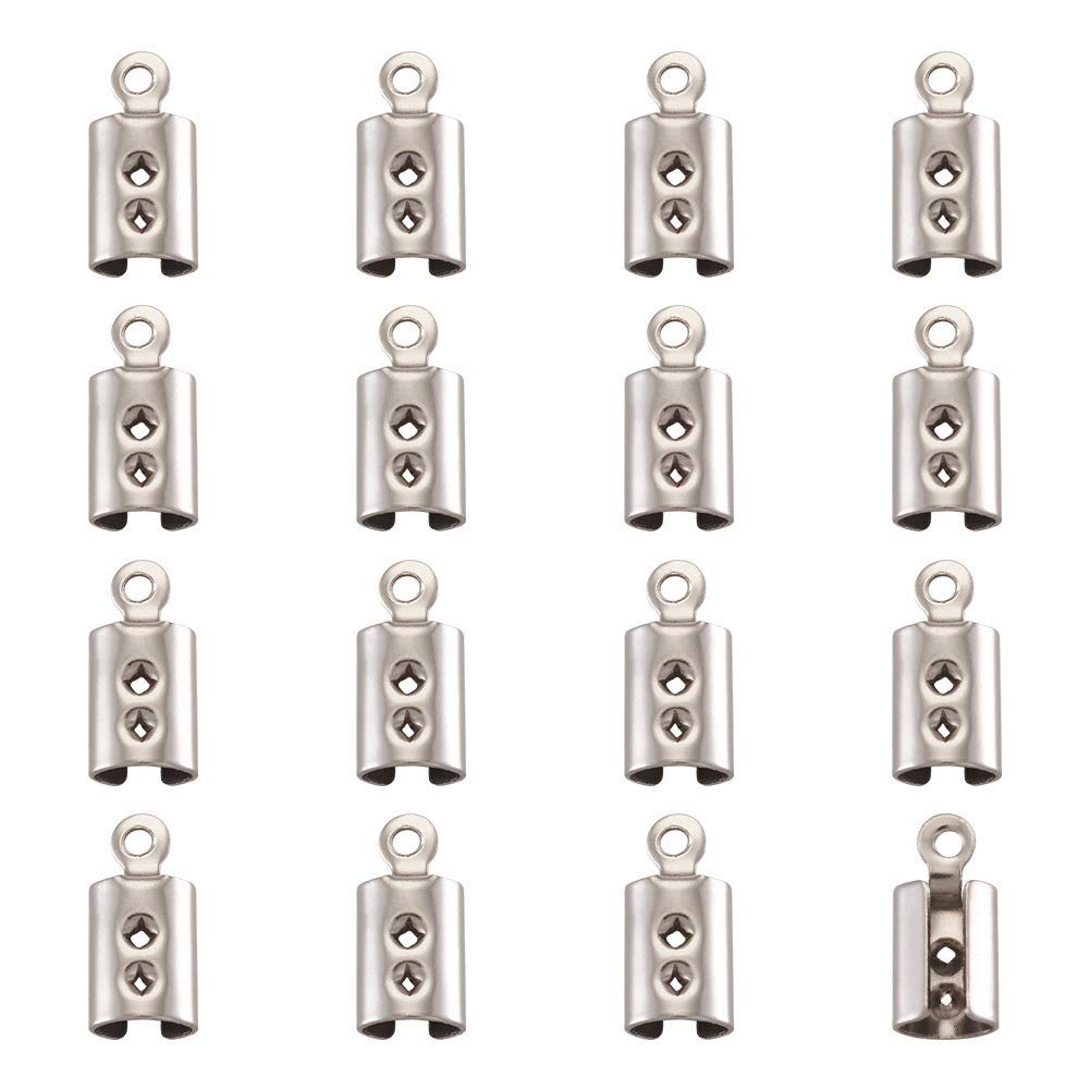 FASHEWELRY 1000Pcs 304 Stainless Steel Folding Crimp Ends 10x4.5x3mm Cord Ends Terminators Crimp End Tips with Loop for DIY Jewelry Making
