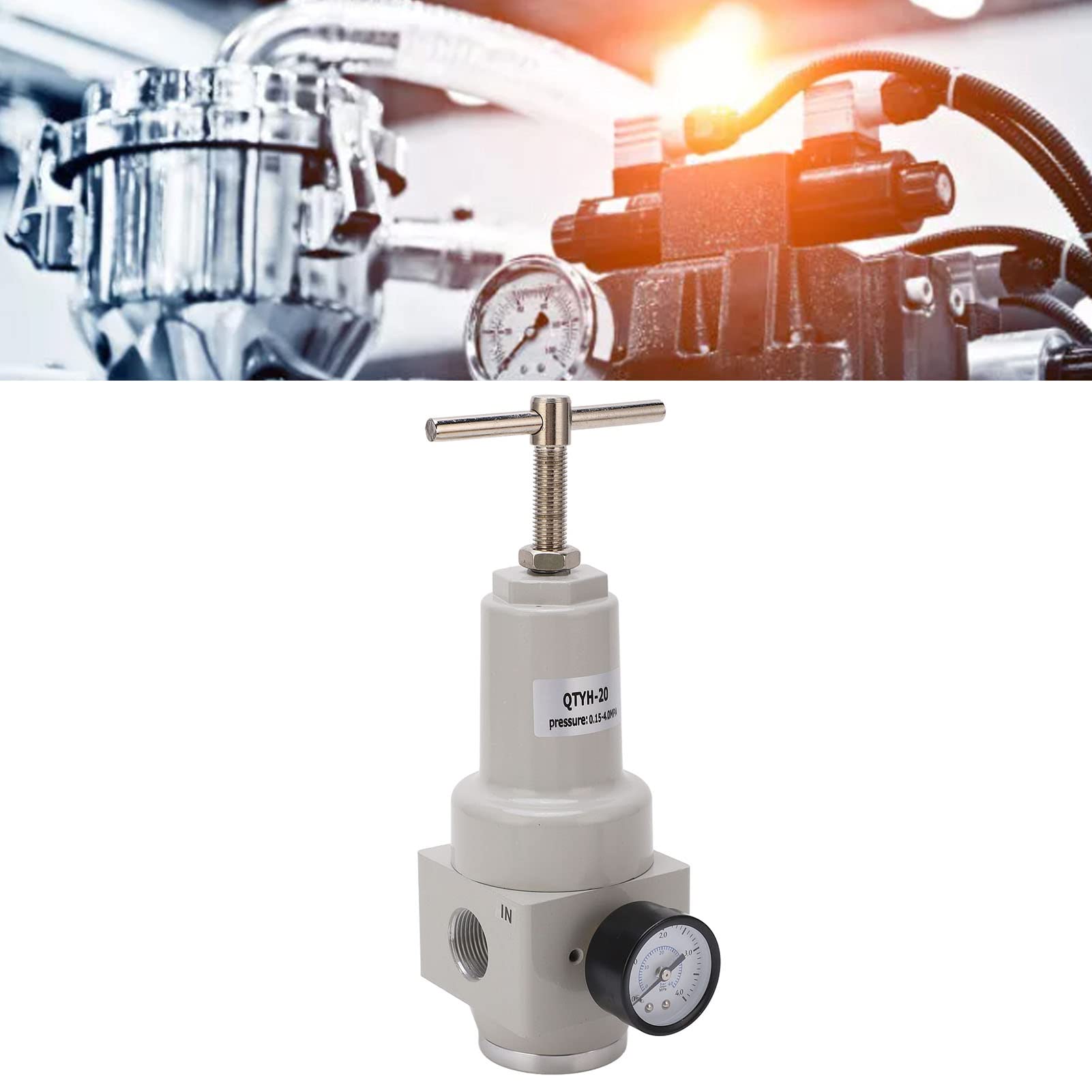 Regulador de presión de aire con manómetro, controlador automático de válvula de alivio, válvula de control de presión de aire de aleación de aluminio para sistemas neumáticos, (CANTIDAD-20)