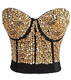 Alivila.Y Fashion Womens Sequins Steampunk Goth Bra Corset Top Bustier Crop Top 927-Gold-XL