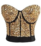 Alivila.Y Fashion Womens Sequins Steampunk Goth Bra Corset Top Bustier Crop Top 927-Gold-2XL