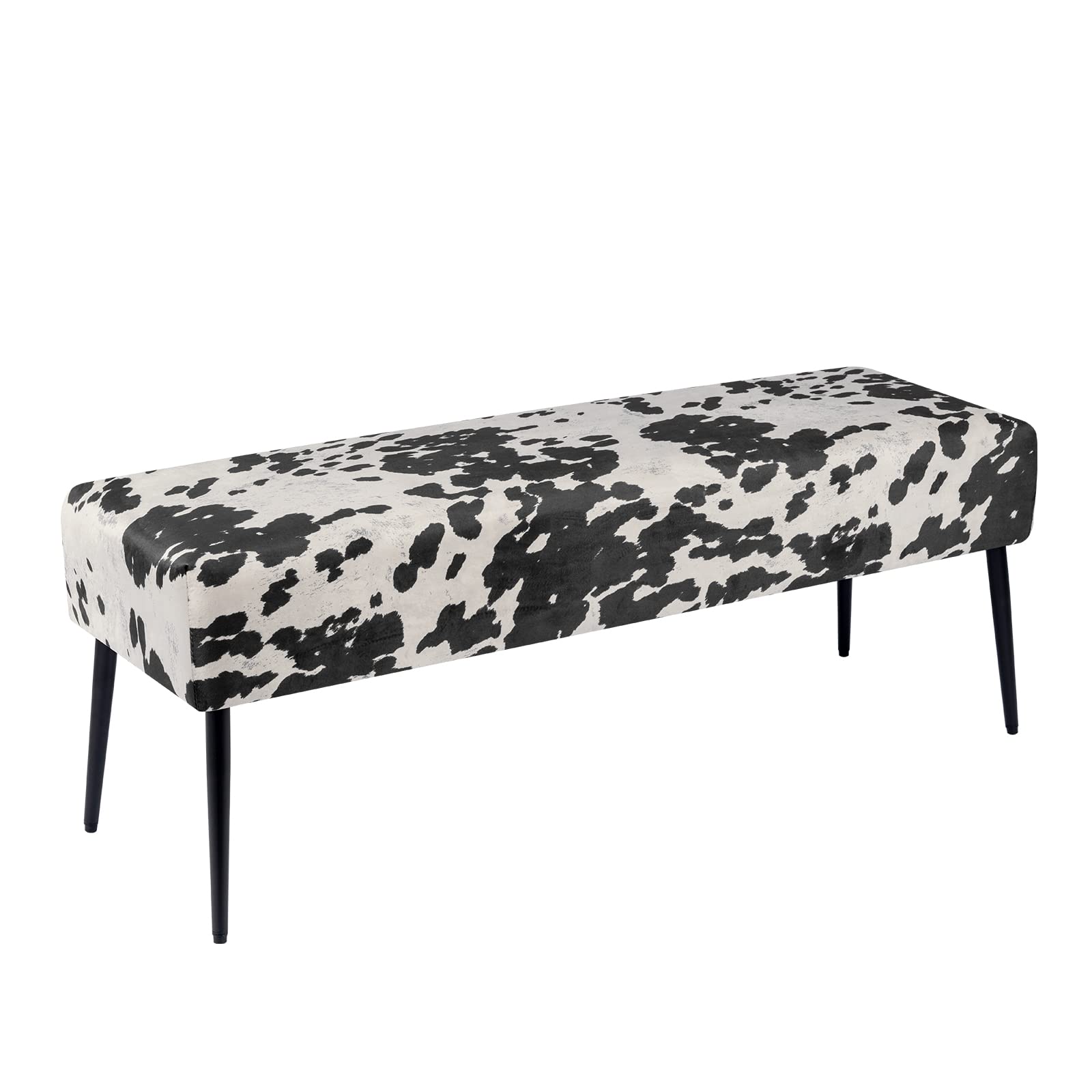 DUHOME Velvet Bench Ottoman, Upholstered Bedroom Benches Cow Print End of Bed Bench with Black Metal Base for Entryway Dining Room Living Room Bedroom