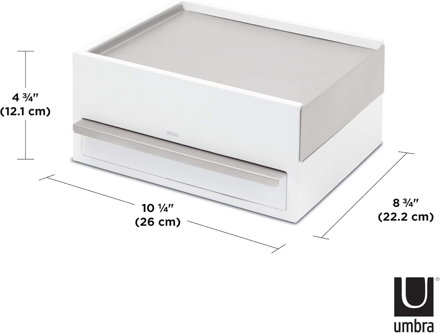 Umbra Stowit Jewelry Box-Modern Keepsake Storage Organizer with Hidden Compartment Drawers for Ring, Bracelet, Watch, Necklace, Earrings, and Accessories (White/Nickel)