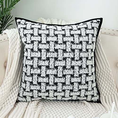 Vogol 18X18 Inch Modern Tactile Geometric Pattern Throw Pillowcase, Square Decorative Throw Pillow Covers For Sofa Bench Bed, Black & White #TOP1