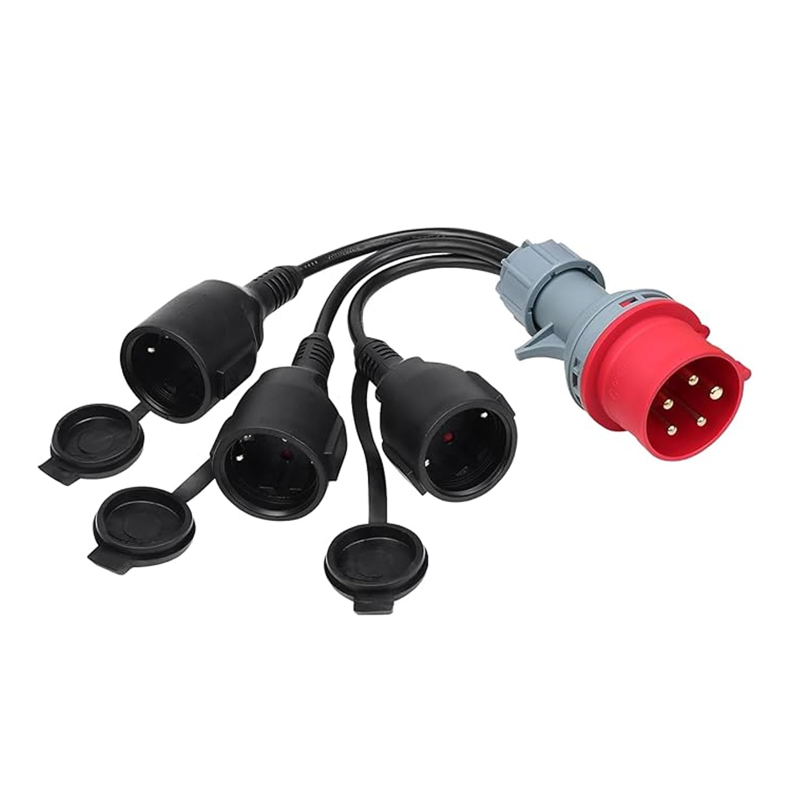 Adaptador CEE de 400 V 16 A macho a 3 enchufes Schuko de 230 V – Distribuidor de alta corriente | 0,5 m cable industrial (5,26 mm²) | resistente a temperaturas (-25 °C hasta +70 °C) | para caravanas