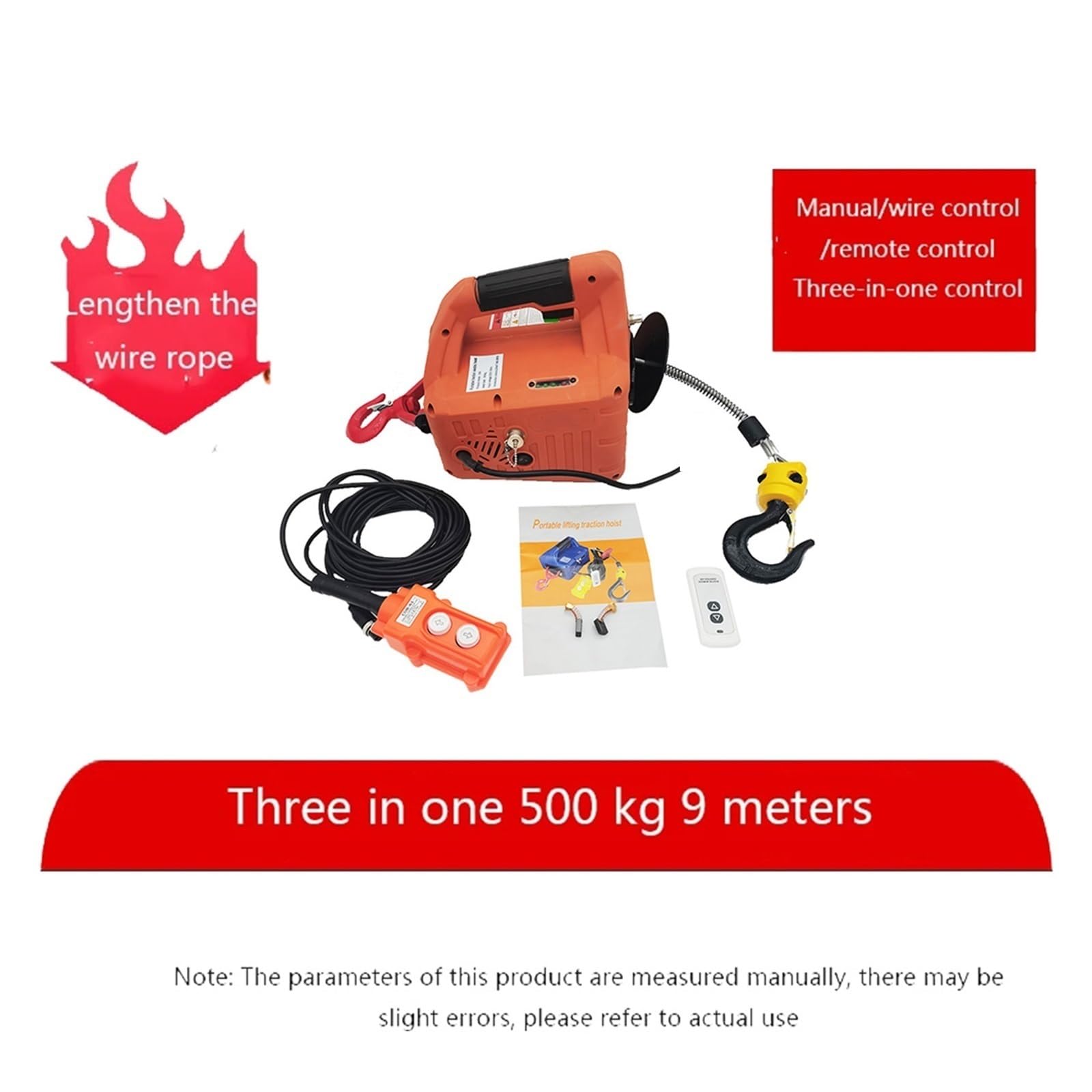 Verricello Manuale 500KG Paranco Elettrico Portatile Argano A Mano Blocco di Trazione Filo Acciaio Fune Sollevamento Traino(Remote control)