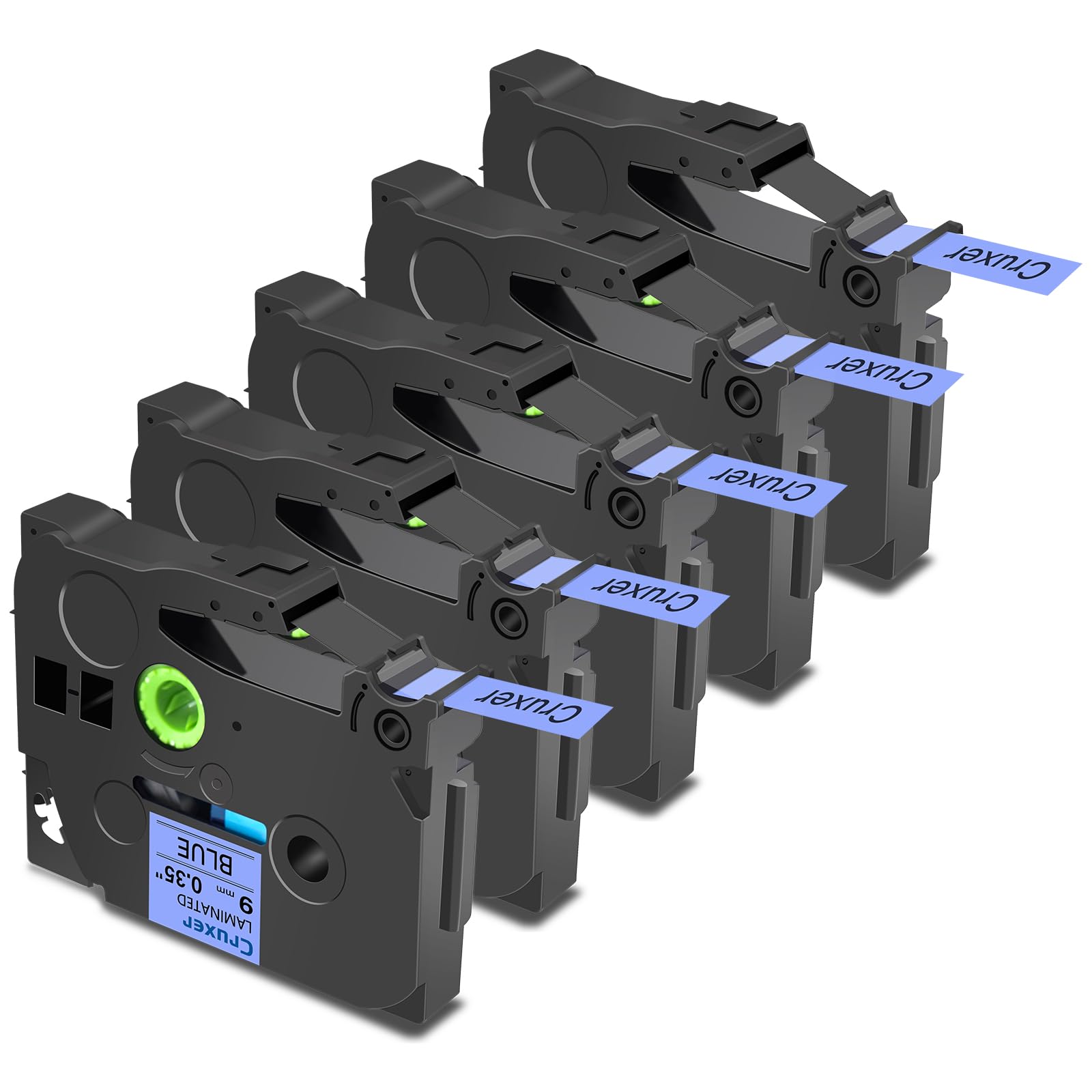 Cruxer 5 Pack Replacement for Brother P-Touch TZe-521 AZe-521 Blue Laminated Tapes，Black on Blue 0.35'' 9mm x 8m Cassette Compatible for Brother PT-H100R PT-200 PT-H110 PT-D410 PT-E110VP