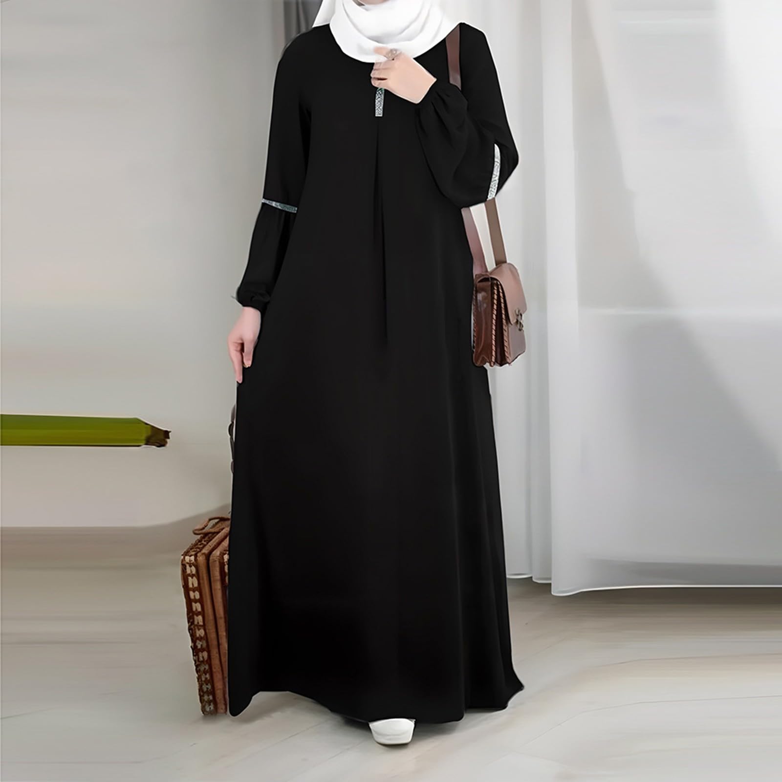 FUPODD Gebetskleidung Für Frauen Gebetsperlen Gebetsteppich Muslimische Kleider Lang Abaya Damen Langarm Islamische Ganzkörper Maxi Kleid Lose Damen Muslim Kleidung Robe Gebetskleid Für Ramadan
