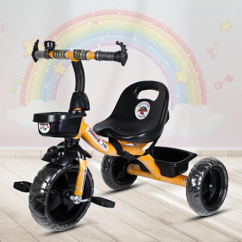 LUCKSHINE Joy Baby Cycle/Tricycle for Kids, 1.5 to 5 Yrs, Upto 25Kg, Adjustable Safety Belt, Front & Rear Baskets(1309) (Yellow)