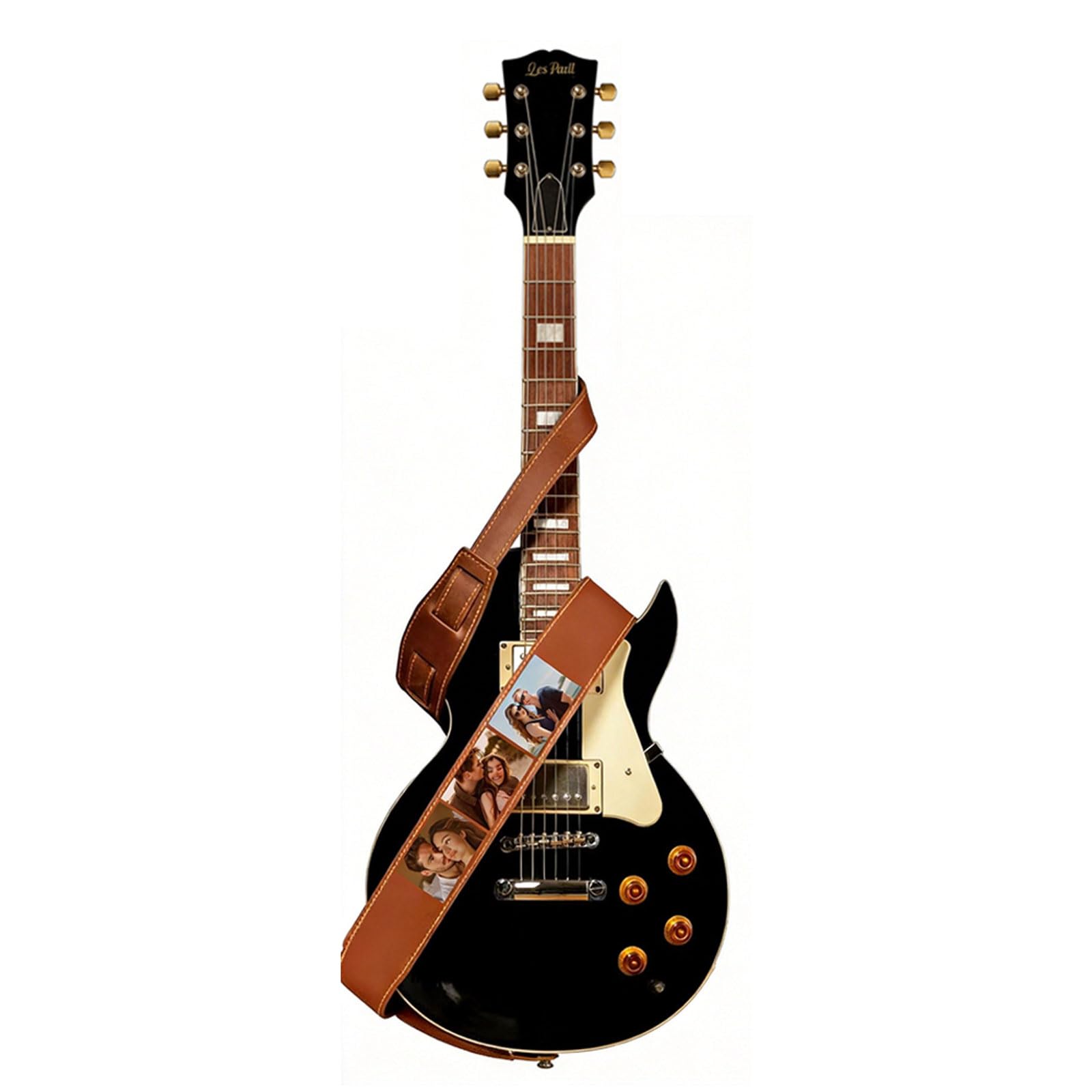AuraWeave Personalised Leather Guitar Strap with Text/Logo/Photo, Adjustable Straps Suitable for Basses, Electric and Acoustic Guitars, Custom Gift for Musicians, Men & Boyfriends (Style 2)