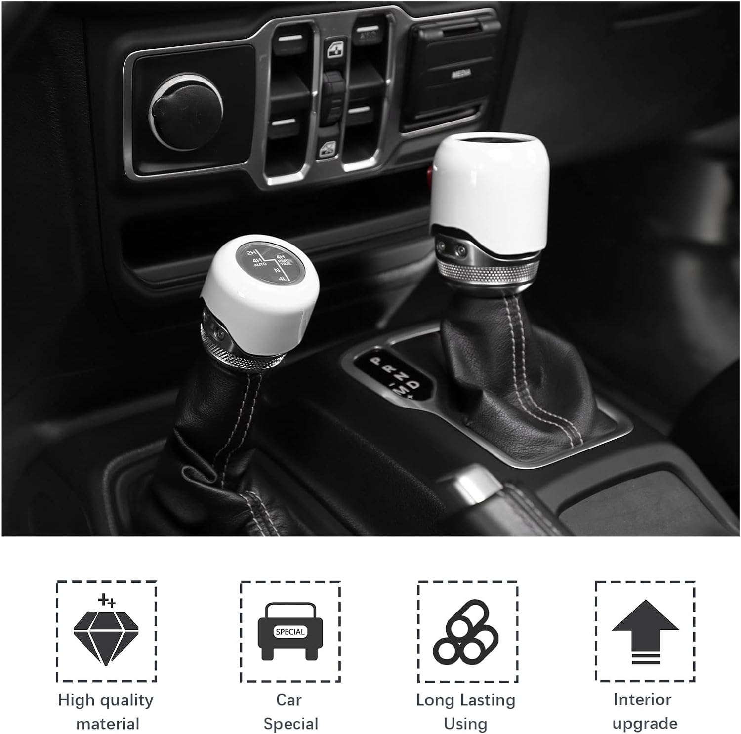 for Wrangler JL Handbrake Cover White, Gear Shift Knob Cover for Jeep Wrangler JL JLU Gladiator JT 2018 Up 3 PCS