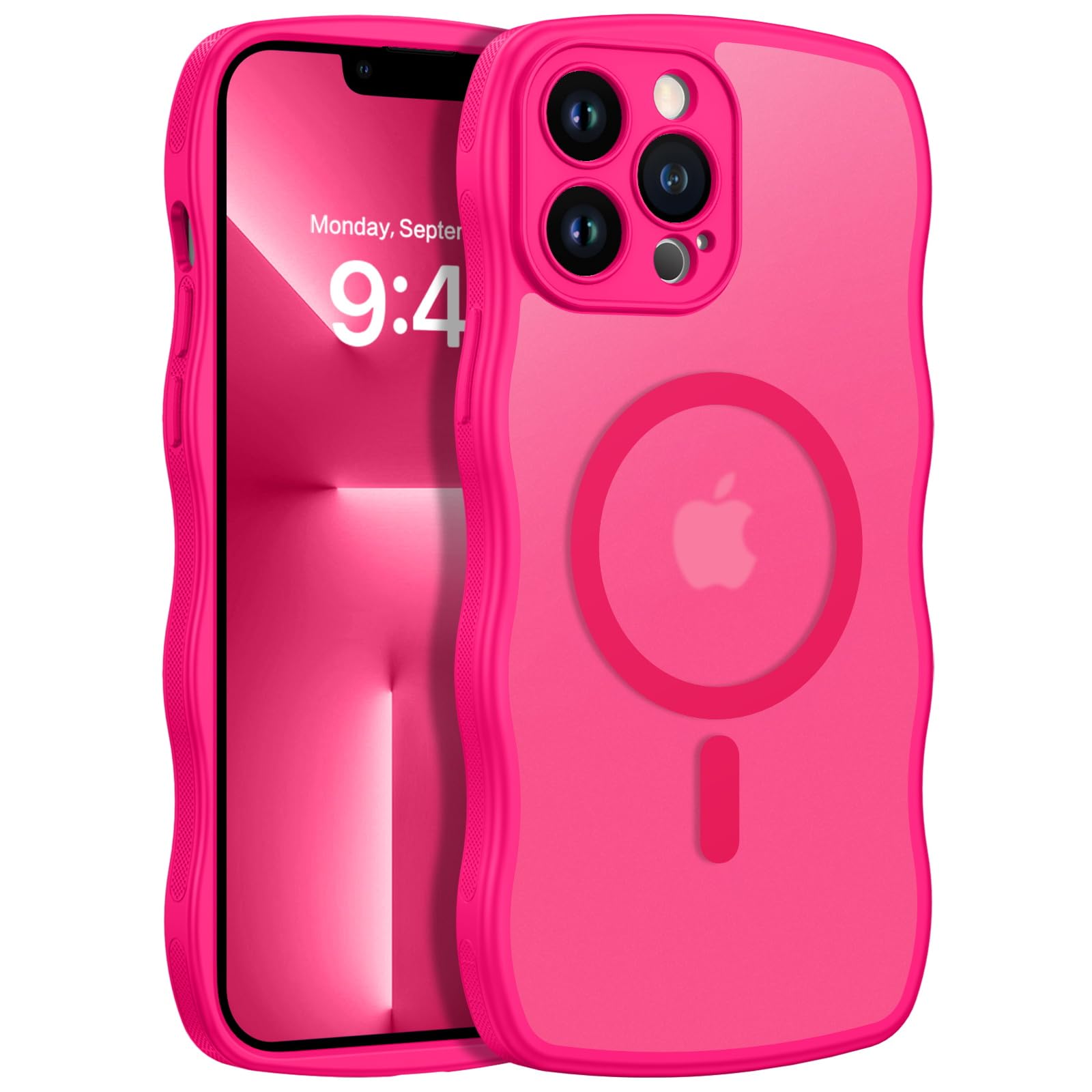 Coque iPhone 13 Pro ondulée compatible Magsafe antichoc rose - 8