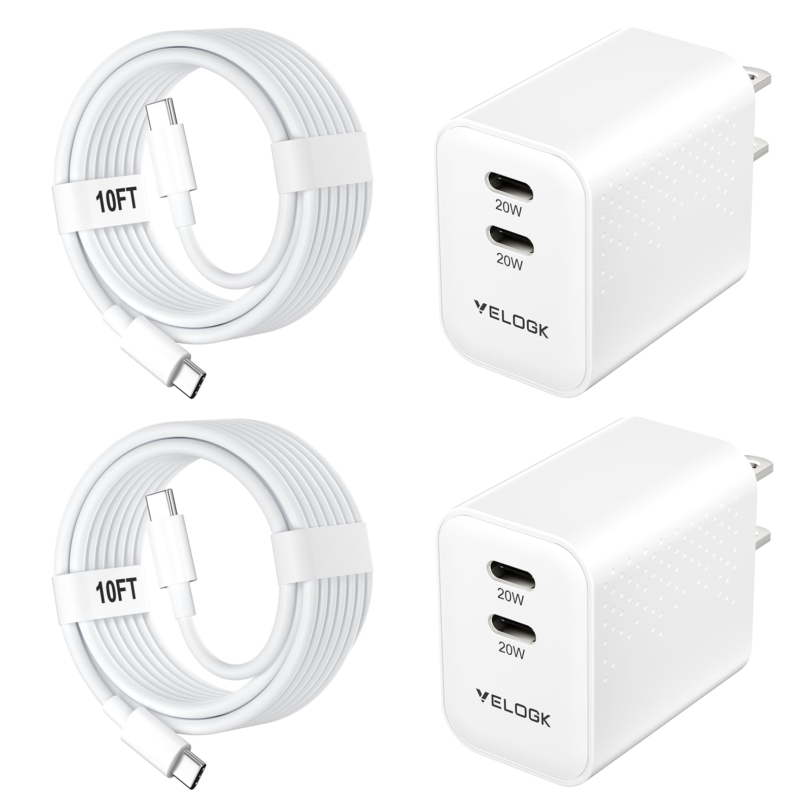 i Phone 16 15 Charger Fast Charging, 2Pack Dual Port 20W USB C PD3.0 Wall Charger Block with 10FT USB C to C Cord for iPhone 16 Pro Max /16 Pro/16 Plus/15 Pro Max /15 Pro/15 Plus, iPad Pro/Air/Mini 6