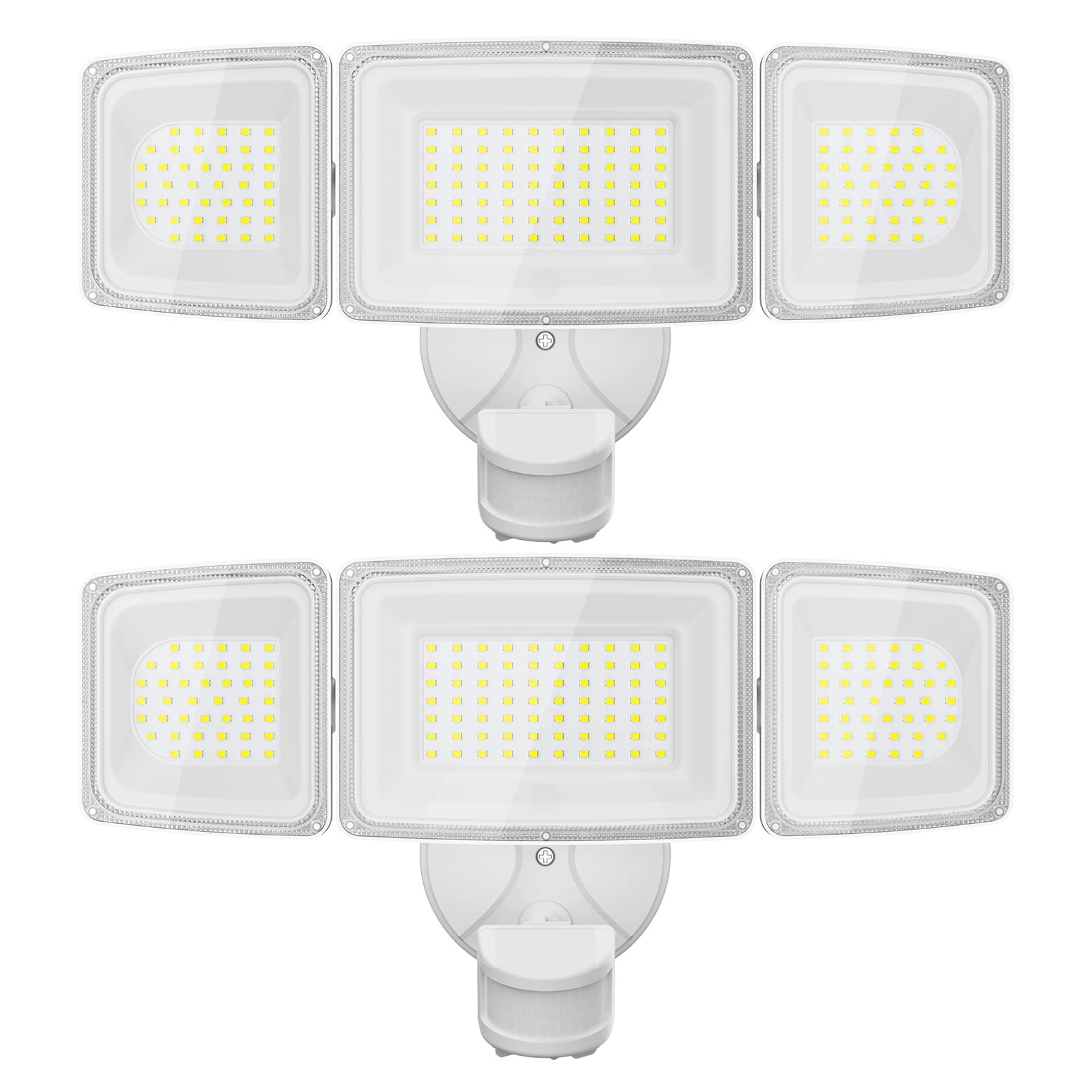 Onforu 2 Pack 100W LED Motion Sensor Light Outdoor, 9000LM Super Bright Security Lights Flood Light Motion Detector with 3 Head, IP65 Waterproof Exterior Floodlight, 6500K Wall Light (White)