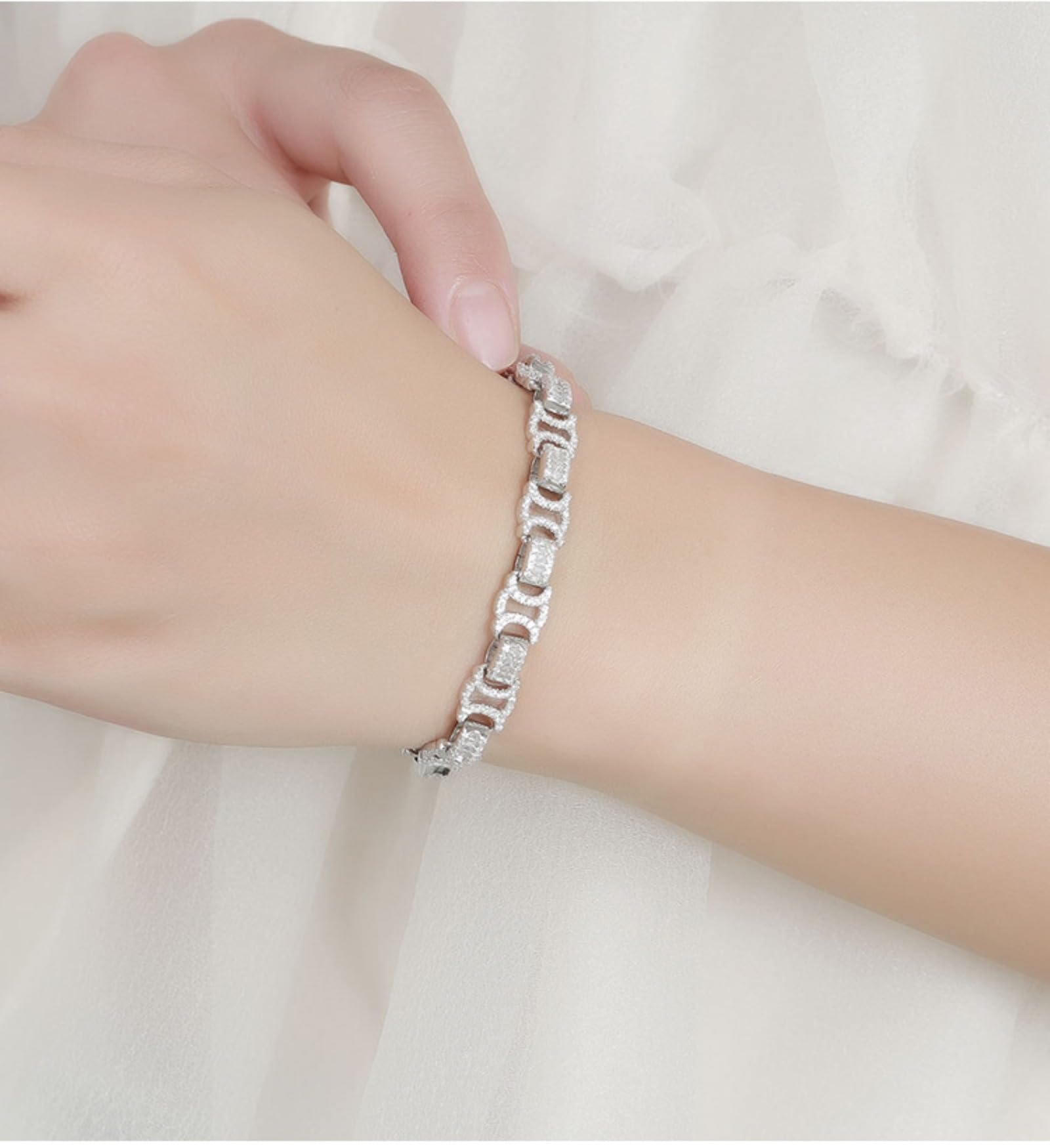 Pulsera de cadena de eslabones cubanos de 8 mm para hombre, pulsera de plata de ley 925 con circonita cúbica 5A+ para hombre, hipoalergénica, 17-20 cm