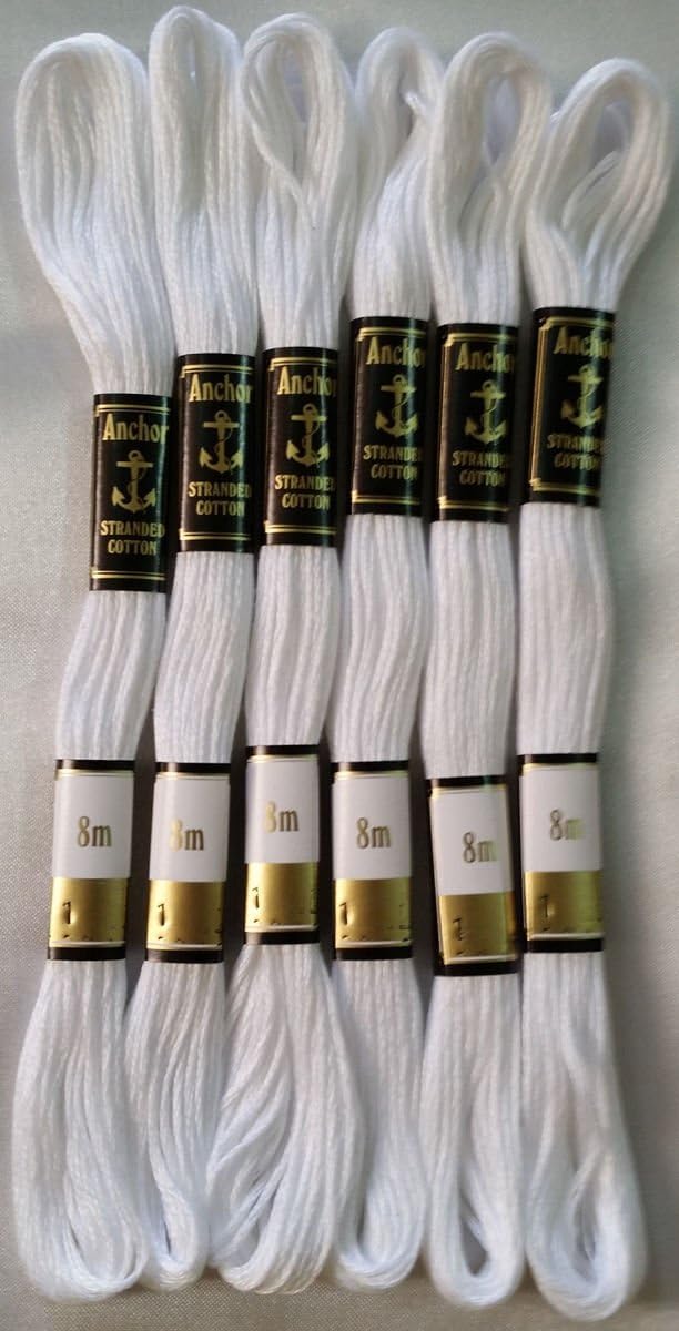 Anchor 6 X White Cross Stitch Cotton Embroidery Thread Floss,30 Gram