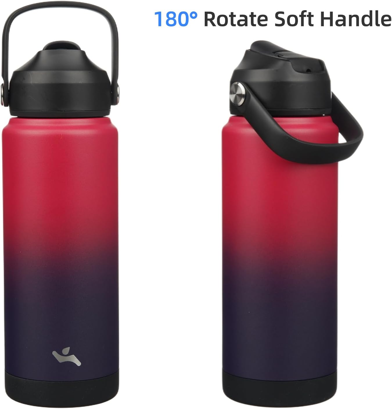 Insulated Water Bottle with Straw Lid,24 oz Stainless Steel Vacuum Metal Bottle with Silicone Handle,Rosy Red - Image 6