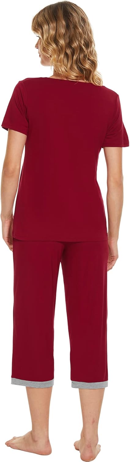 WiWi Viscose from Bamboo Pajamas Set for Women Summer Sleepwear Pjs Comfy Short Sleeve Tops Capri Pants Sets S-XXL - Image 2