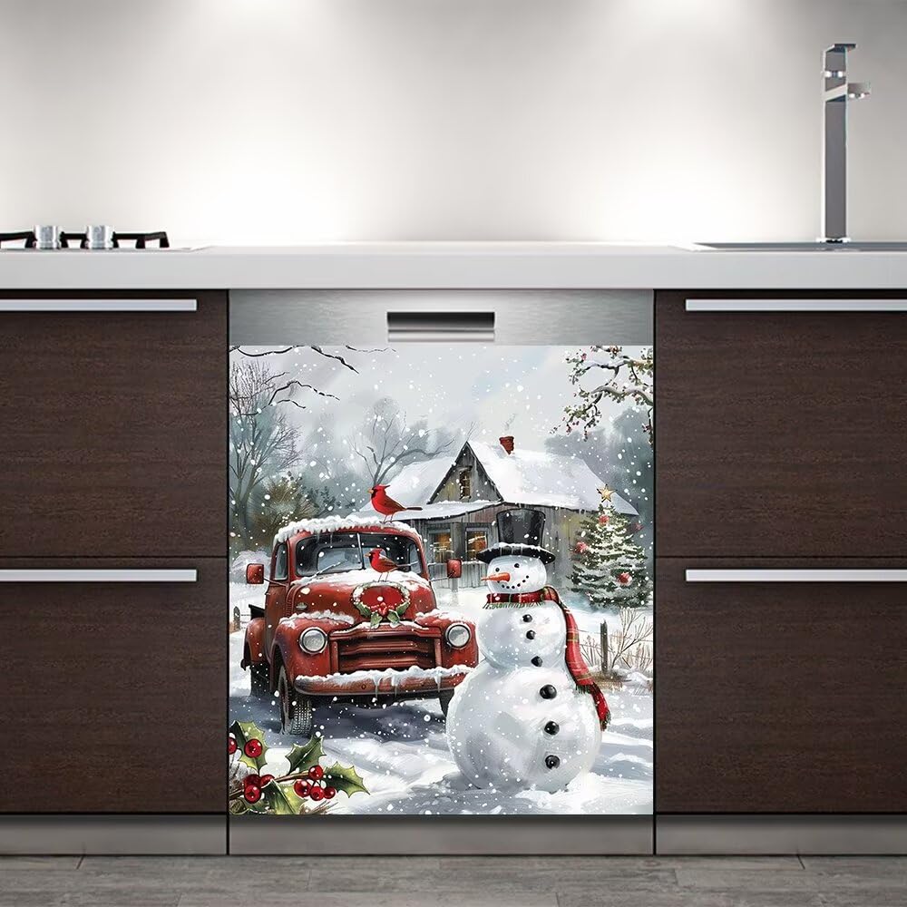 Snowman Christmas Dishwasher Magnet Cover | 23x26 Inch Decorative Sticker For Appliances & Fridge