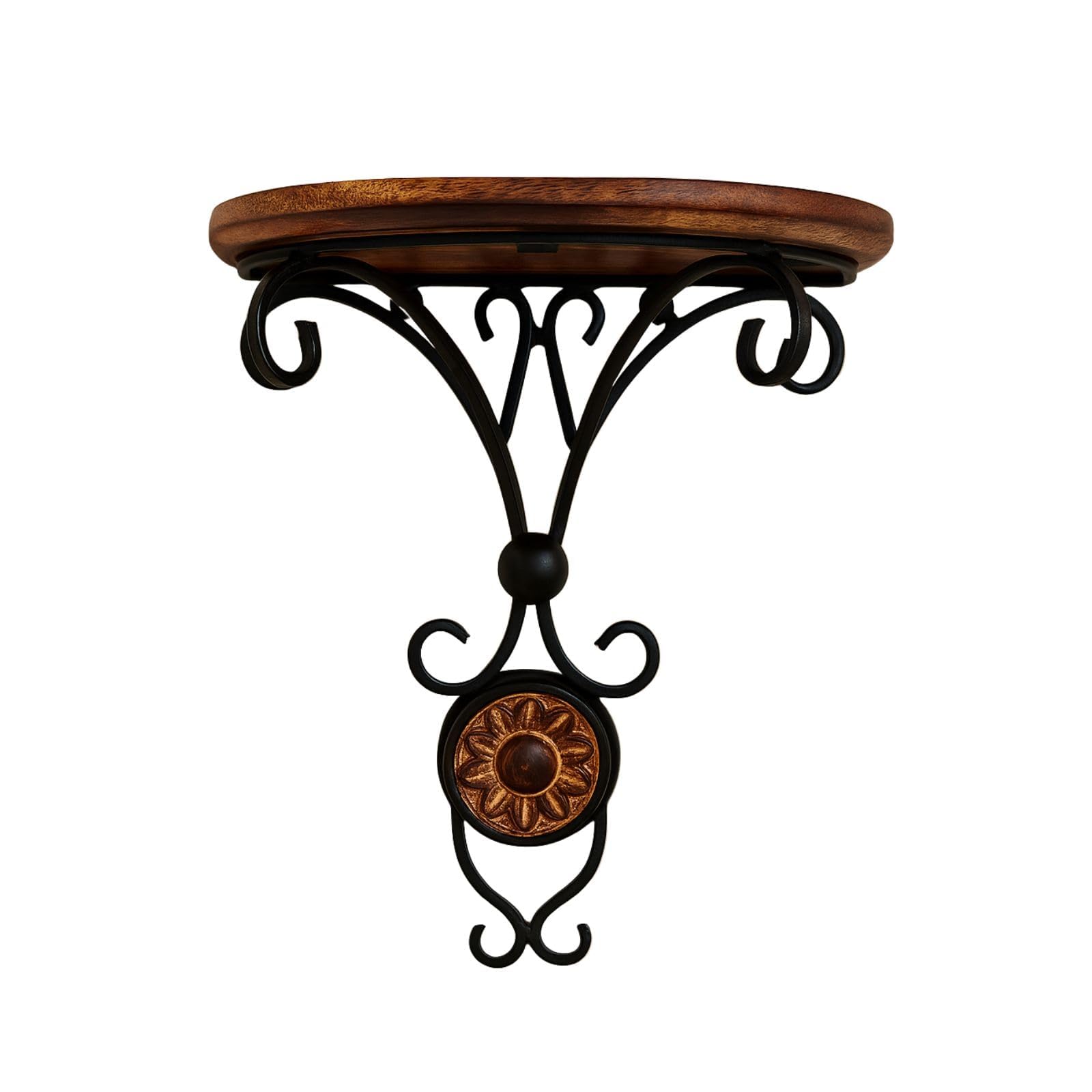 KM Wood Art Wooden Wrought Iron Corner Shelf | Rustic Wall Mount Decorative Shelf for Home, Living Room & Bedroom | Space Saving Corner Stand – Brown (20 x 11 x 24 cm)-image-48