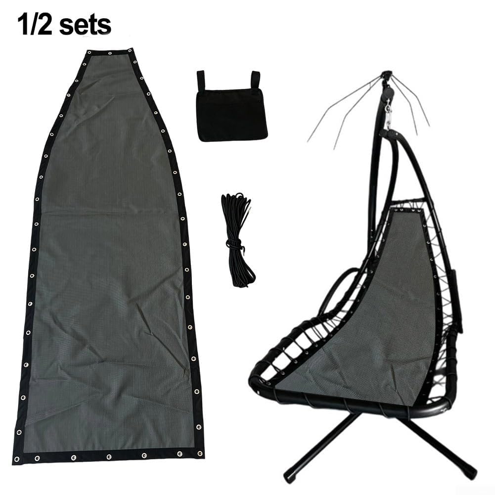 Tela de repuesto para asiento de Textilene gris oscuro para silla columpio colgante, 64 x 197 x 23 cm, tela para muebles de jardín y patio al aire libre con cuerda y bolsa lateral (2 piezas