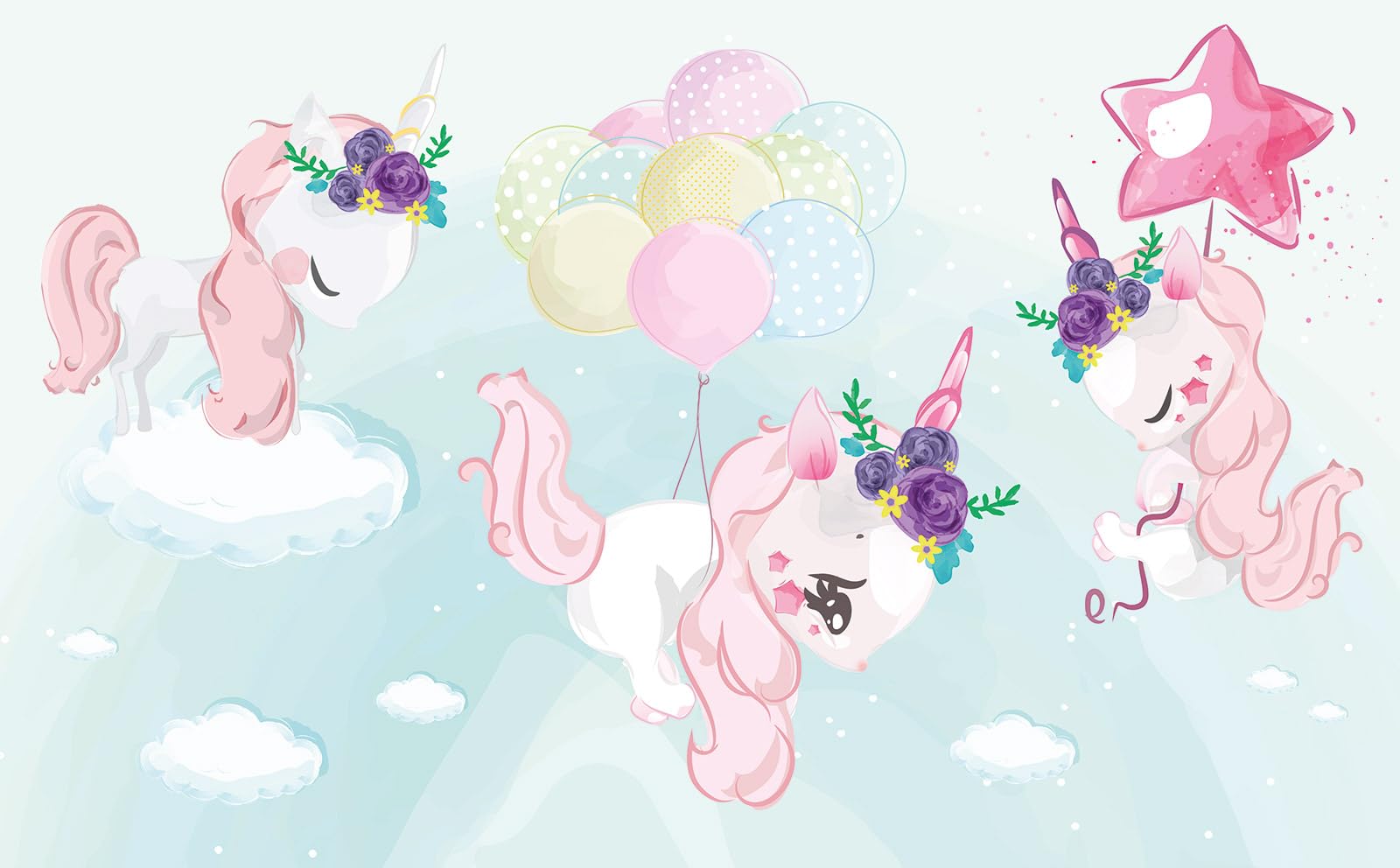 Panorama Tapete Kinder – Einhorn Luftballons 3617680705544 – Breite 195 cm x Höhe 121 cm