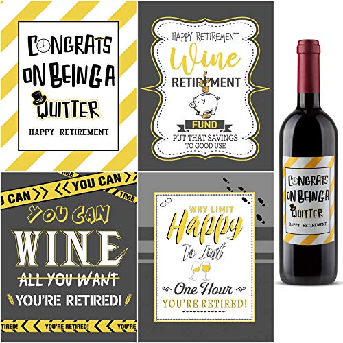 Product Image of the Zonon 8 Pieces Retirement Wine Label Stickers Funny Official Retire Decoration Quit Wine Bottle Cover Sticker for Teacher Nurse Police Military Party Decor Supplies