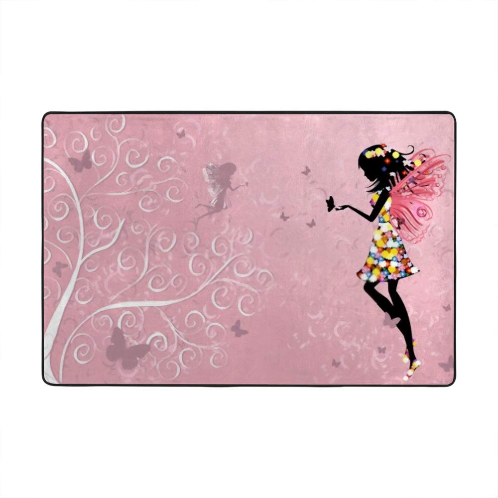 Tapis de jardin Ruchen lavable et doux en velours corail rose motif fée pour terrasse