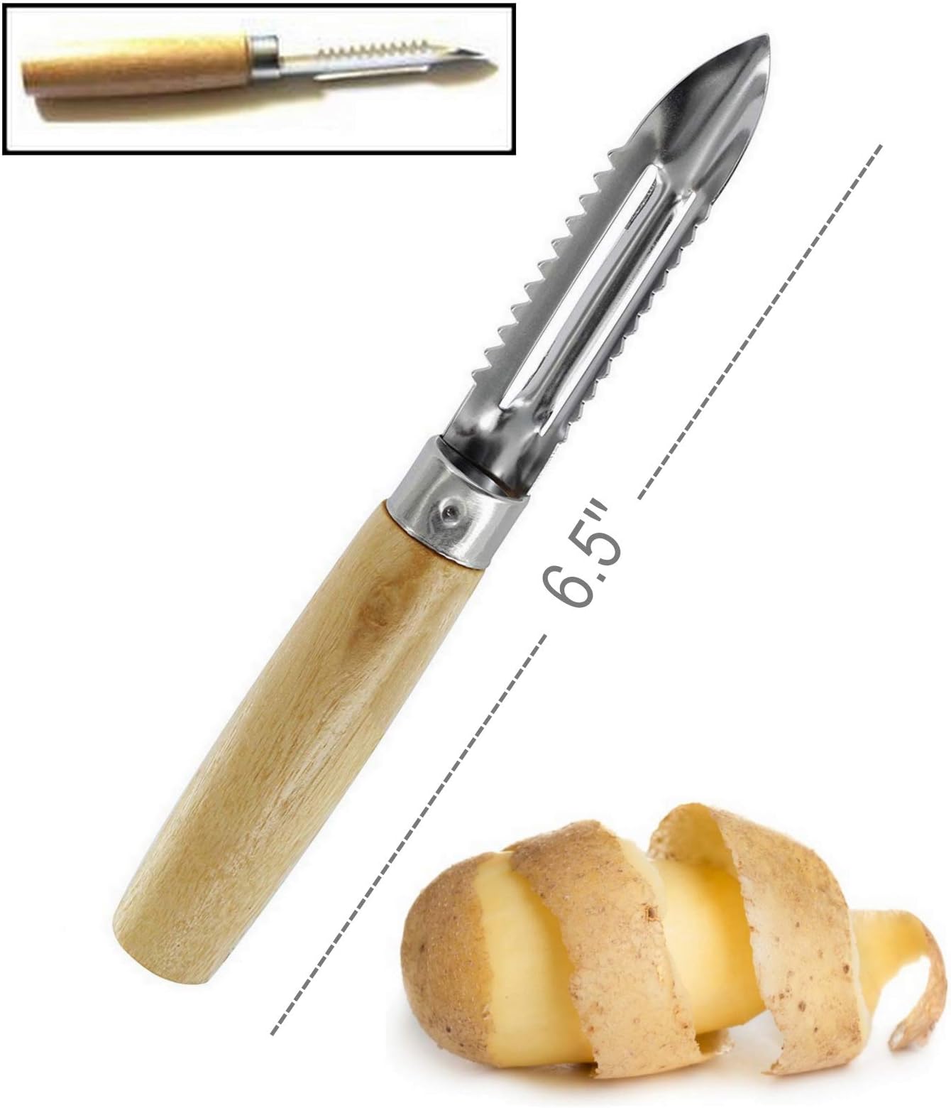 NEW APPLE POTATO FRUIT PEELER CORER CARVING ZIG ZAG (Julienne Blade) VINTAGE STYLE WOOD HANDLE