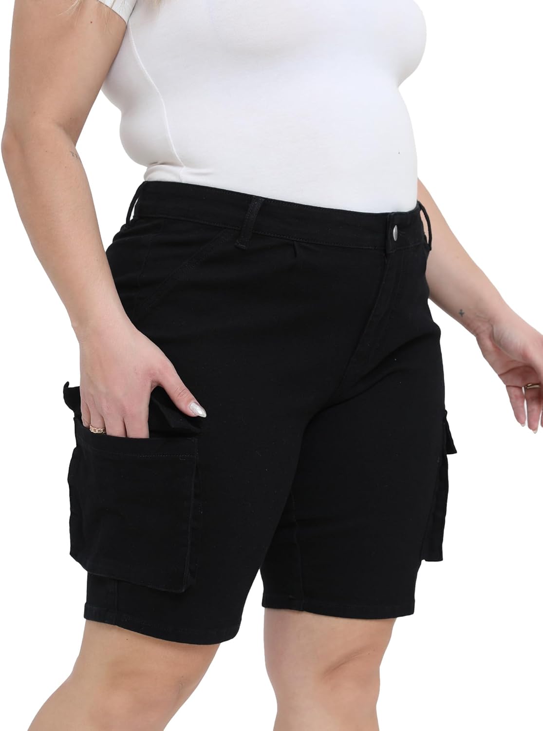 Womens Plus Size Jean Shorts Stretchy Cargo Bermuda Shorts High Waisted Y2k Denim Shorts - Image 3