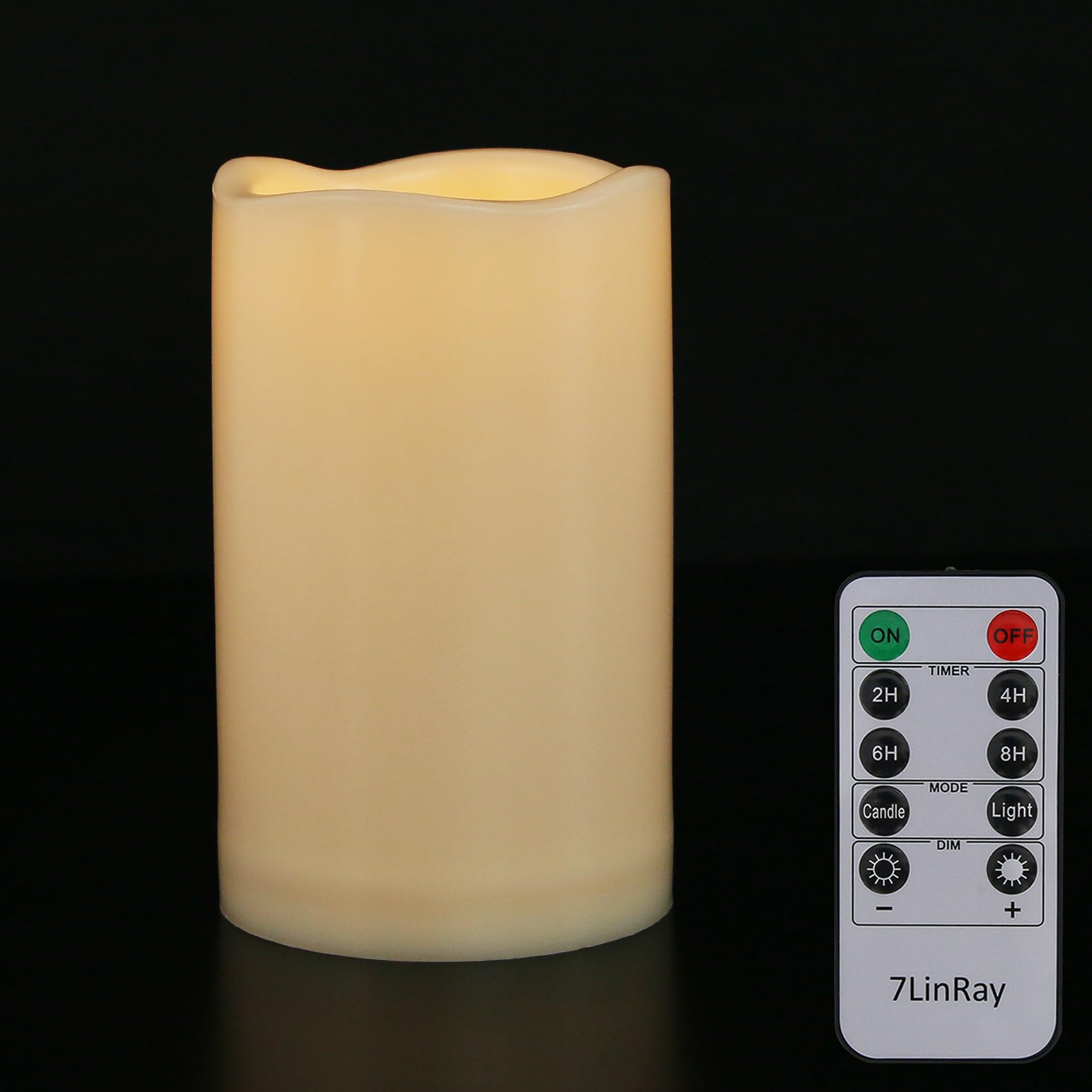 7LinRay 3" x 5" Outdoor Flameless Candles with Remote and Timer, Battery Operated LED Flickering Plastic Pillar Candles for Home Wedding, Ivory, 1 Pack