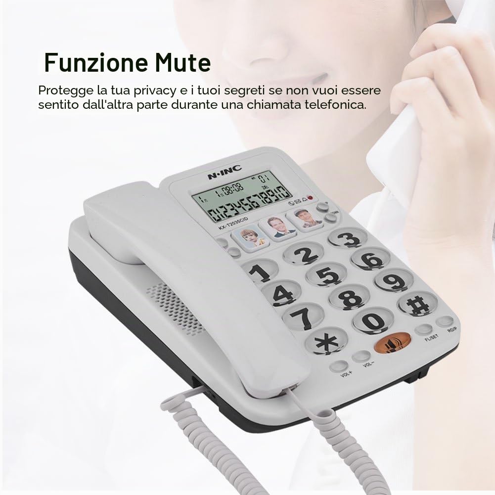Telefono Fisso da Tavolo con Tasti Grandi, Telefono Vivavoce con Filo, Telefono Fisso di Casa/Ufficio a Due Linee/ID Chiamante/Suono Chiaro/Riselezione