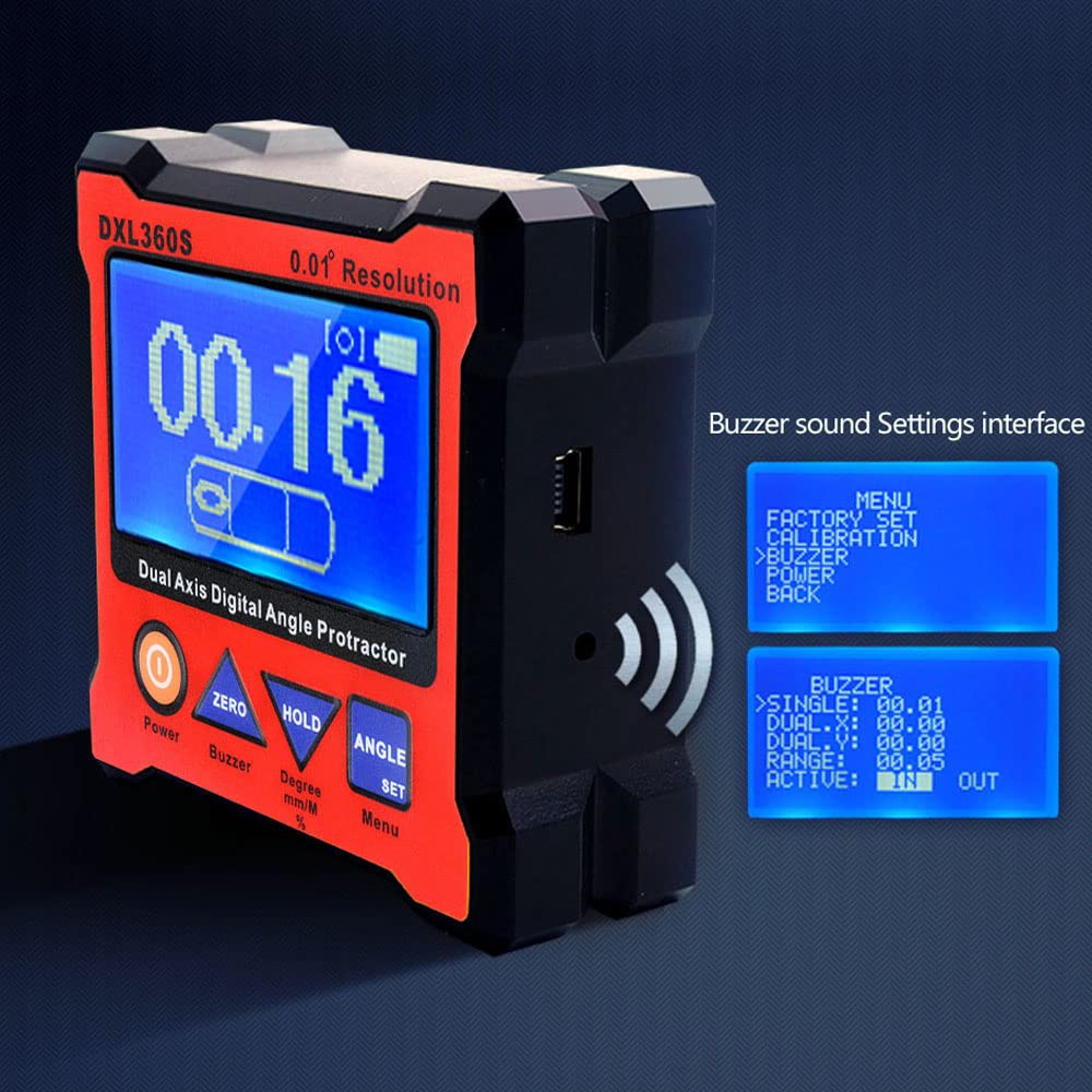 DXL360S - Transportador de ángulo digital de doble eje con base magnética de 5 lados Medidor de nivel de pantalla digital de doble eje de alta precisión 100-240V 50-60Hz