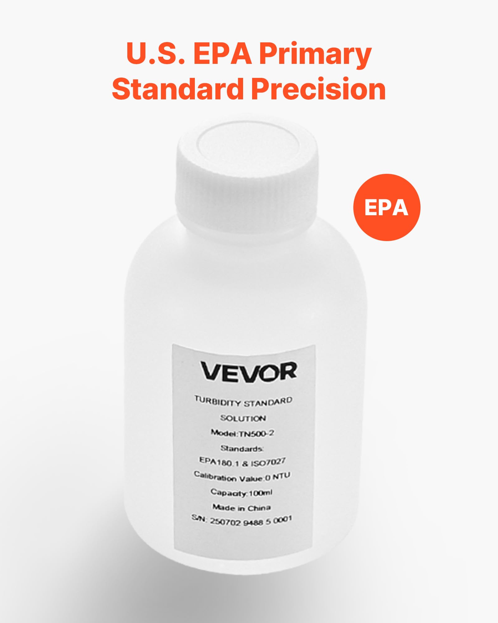 VEVOR Solución de Calibración de Turbidez, 0 NTU, 100 ml, para Turbidímetros, Deriva Cero para Una Concentración Estable, para Luz Blanca/Roja, para Entornos Educativos, Ambientales e Industriales