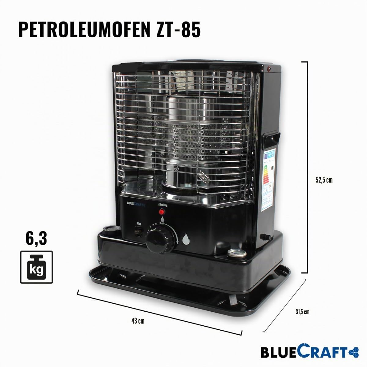 BlueCraft ZT-85 Poêle à pétrole avec pompe manuelle pour pétrole L | Four de secours | Chauffage de camping | Chauffage de secours sans électricité | Four à mèche