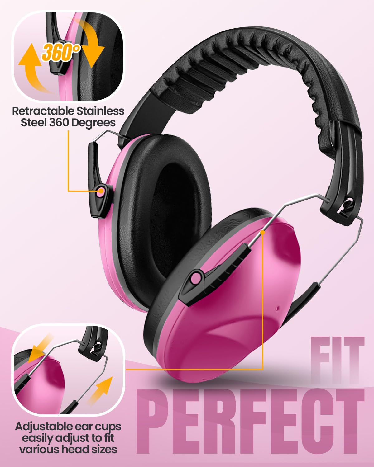 Evolpor Ear Defenders Noise-Canceling & Sound-Isolating Ear Muffs for Kids in Pink Hearing Protection Perfect for Sleep Learning & Noise Reduction - Image 2