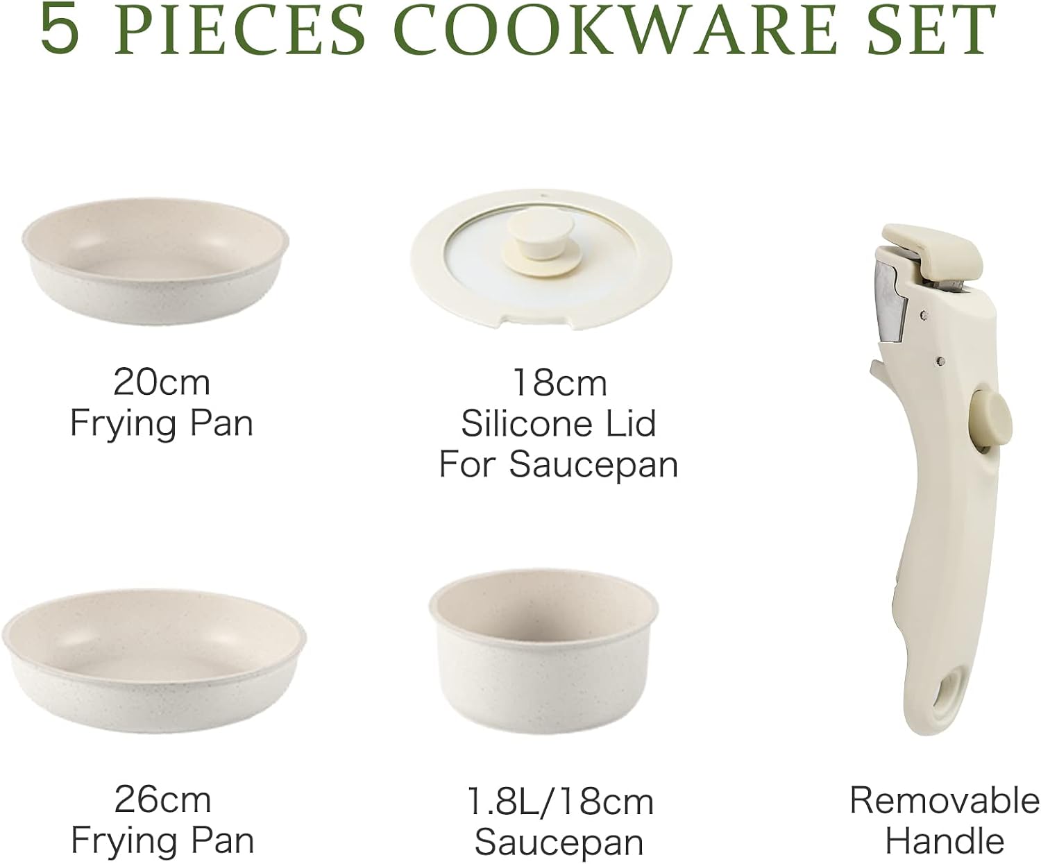 Removable cookware set 2 pcs (8+10inch-White)