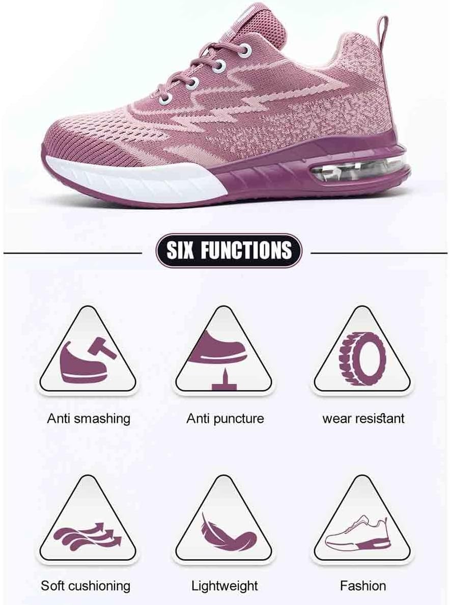 Women's Work Safety Shoes, Anti-Smash and Anti-Puncture Labour Insurance Shoes, Stylish Steel-Toed Footwear, Lightweight and Breathable Adventure Protection Sneakers(Pink,8)
