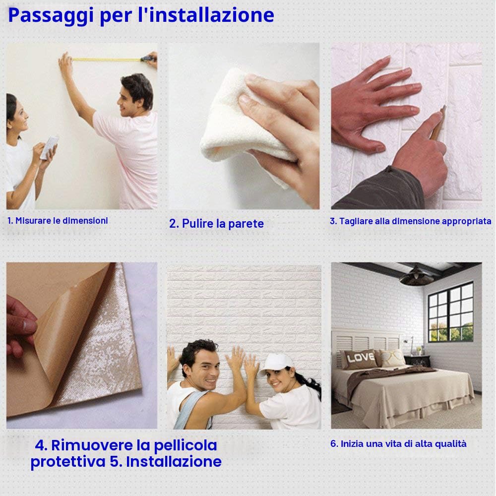 Carta da Parati Mattoni 3D, Staccabile DIY Carta da Parati Decorativa Autoadesiva Impermeabile per Cucina Ufficio TV Sfondo (12 Pcs, Bianca)
