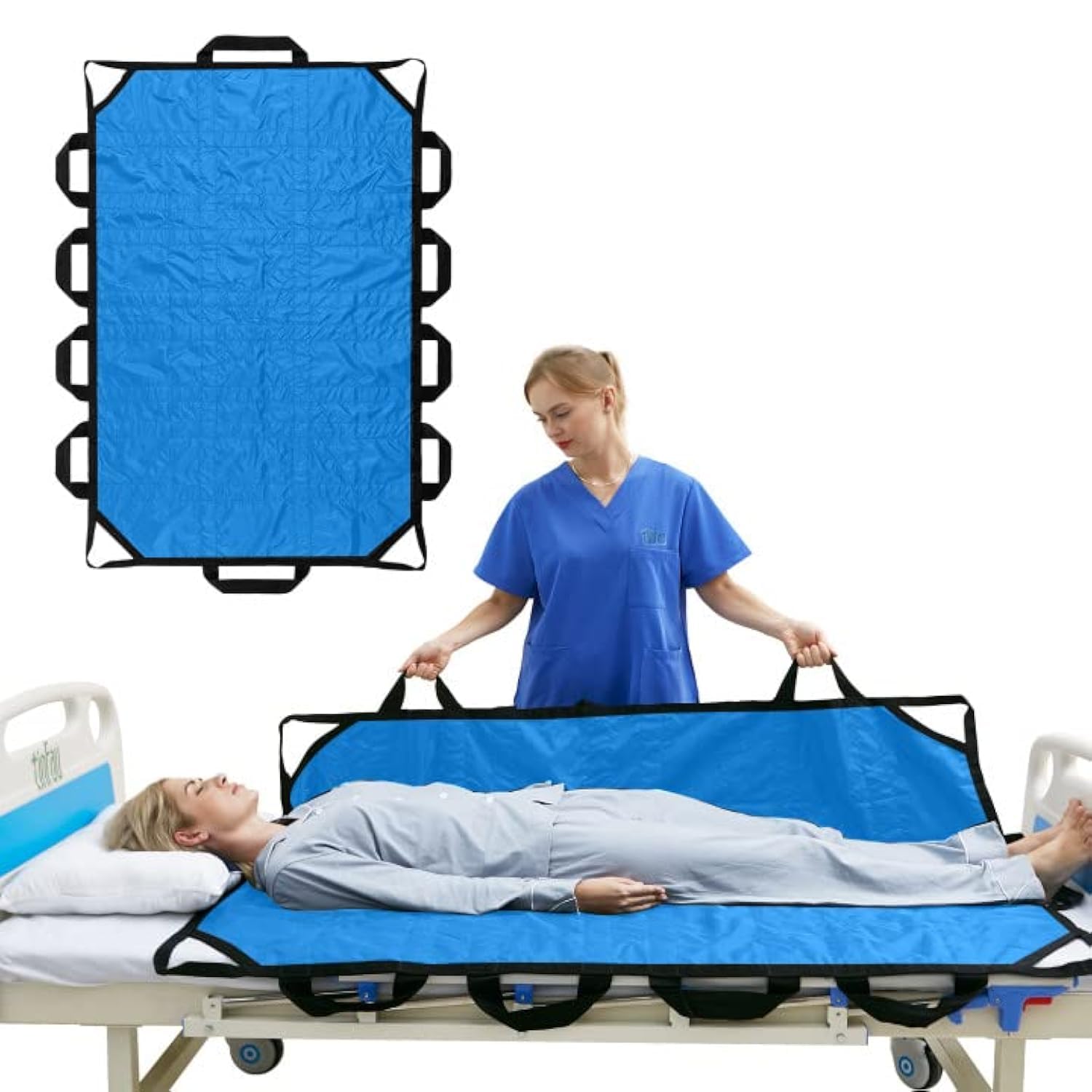 Almohadilla de posicionamiento de cama con mango reforzado, 60 x 40 pulgadas, hoja de transferencia impermeable multiusos para girar, levantar y deslizar, reutilizable, lavable, hoja de