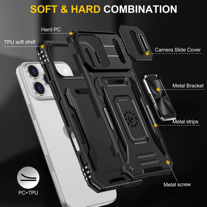 Image of Slide Camera Cover with Ring Holder Mobile Phone Back Cover for iPhone 17 Pro - Black