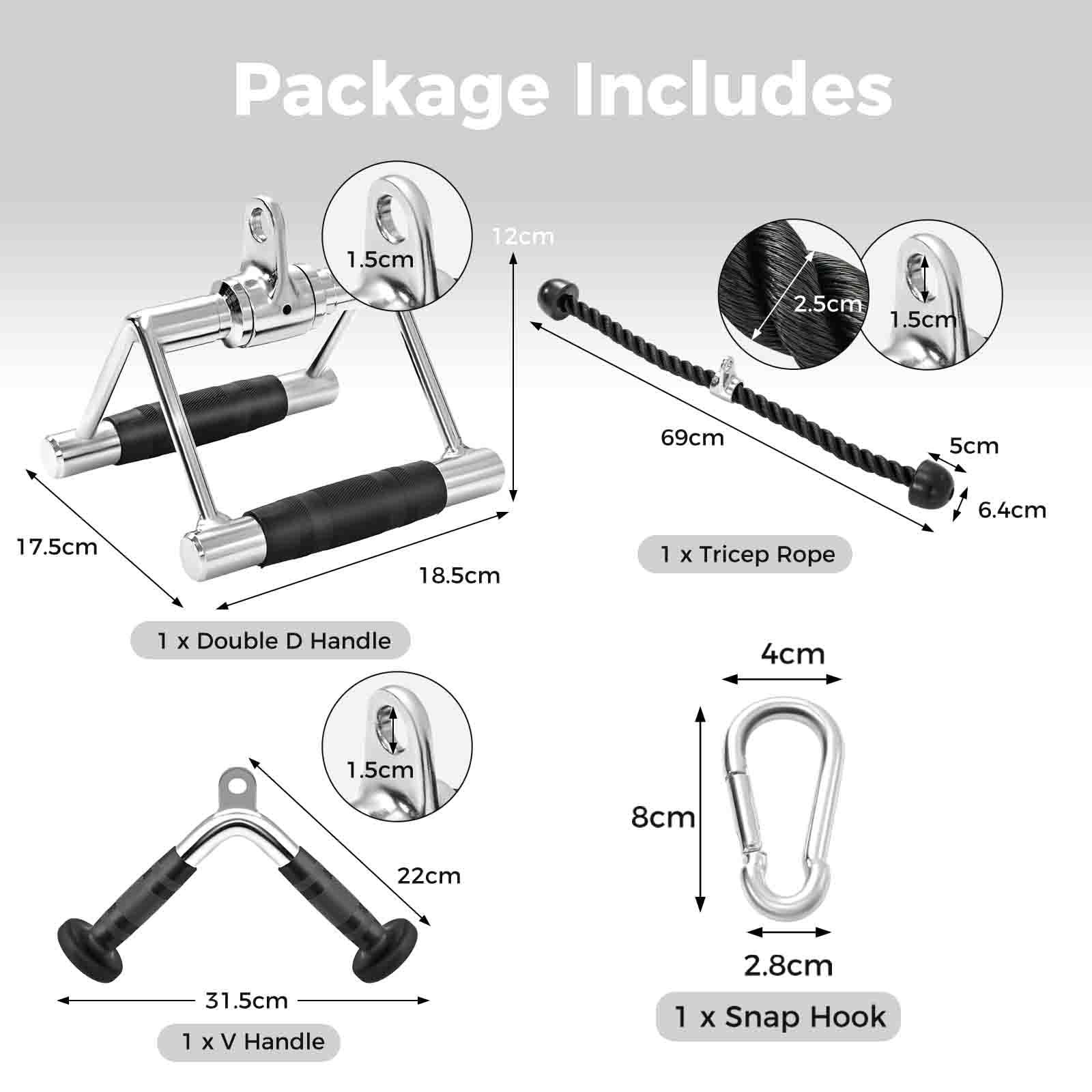 KOMFOTTEU 3 Accessori per Macchina a Cavi, Triangolo Pulley per Palestra, Impugnature Palestra Set Multifunzione con Corda per Tricipiti, Maniglia a V, Allenamento in Gym