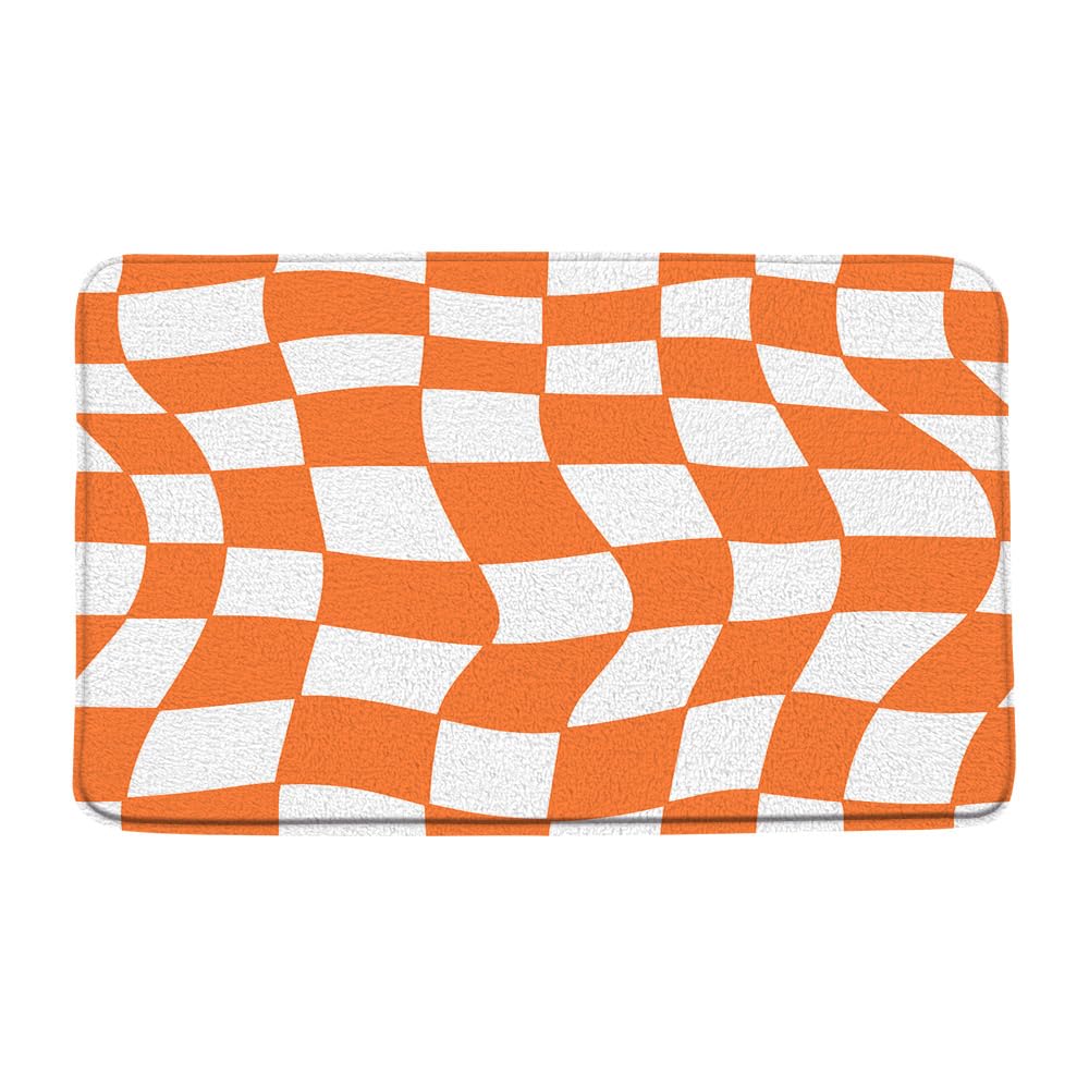 HYKHYK Orange Checkered Bath Mat Retro Funky Groovy Aesthetic Abstract Checkerboard 60s 70s Plaid Hippie Bathroom Bath Rugs Microfiber Memory Foam(